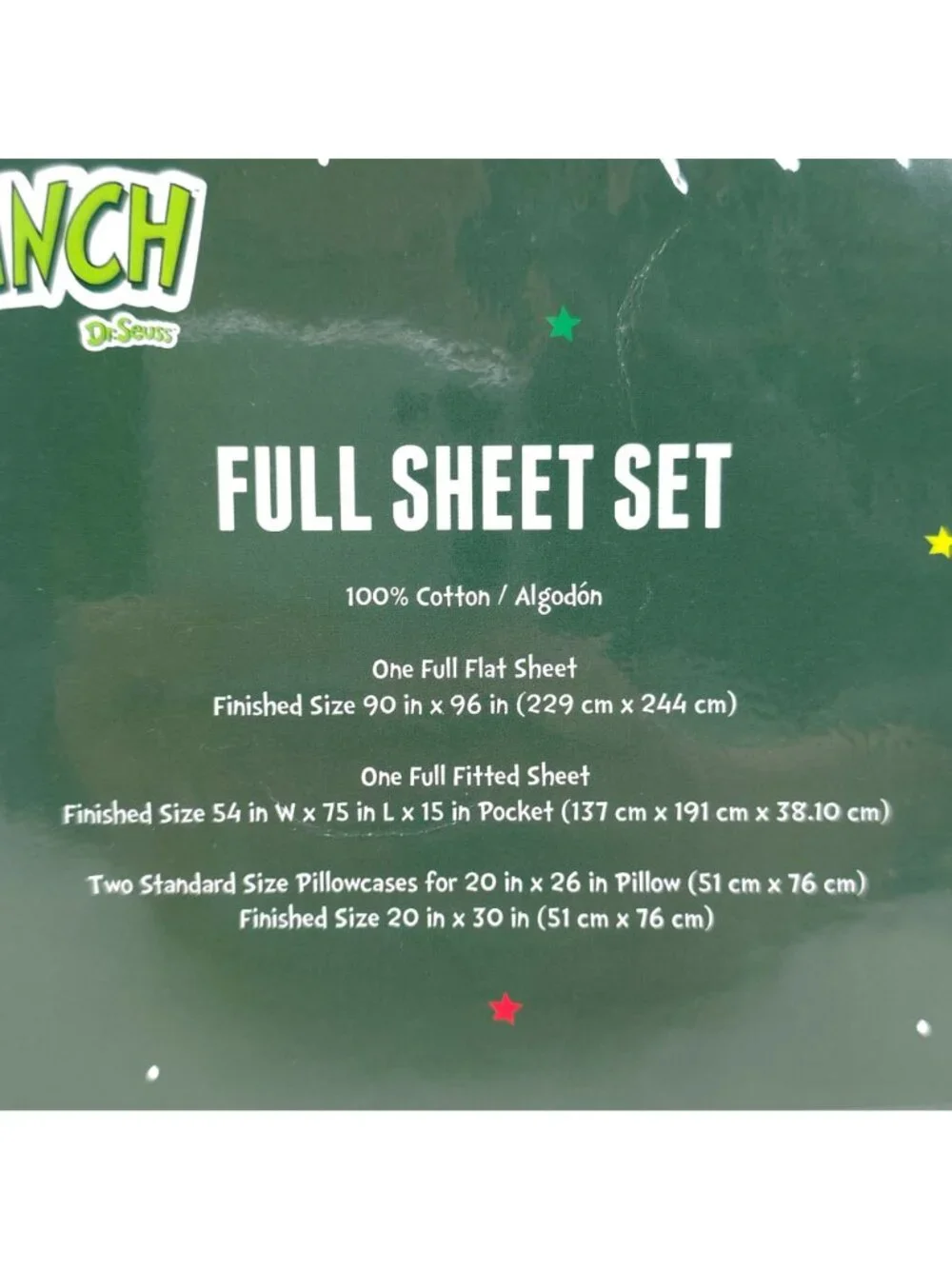 Dr. Seuss The Grinch Christmas Full Double Sheet Set 100% Cotton Holiday Bedding